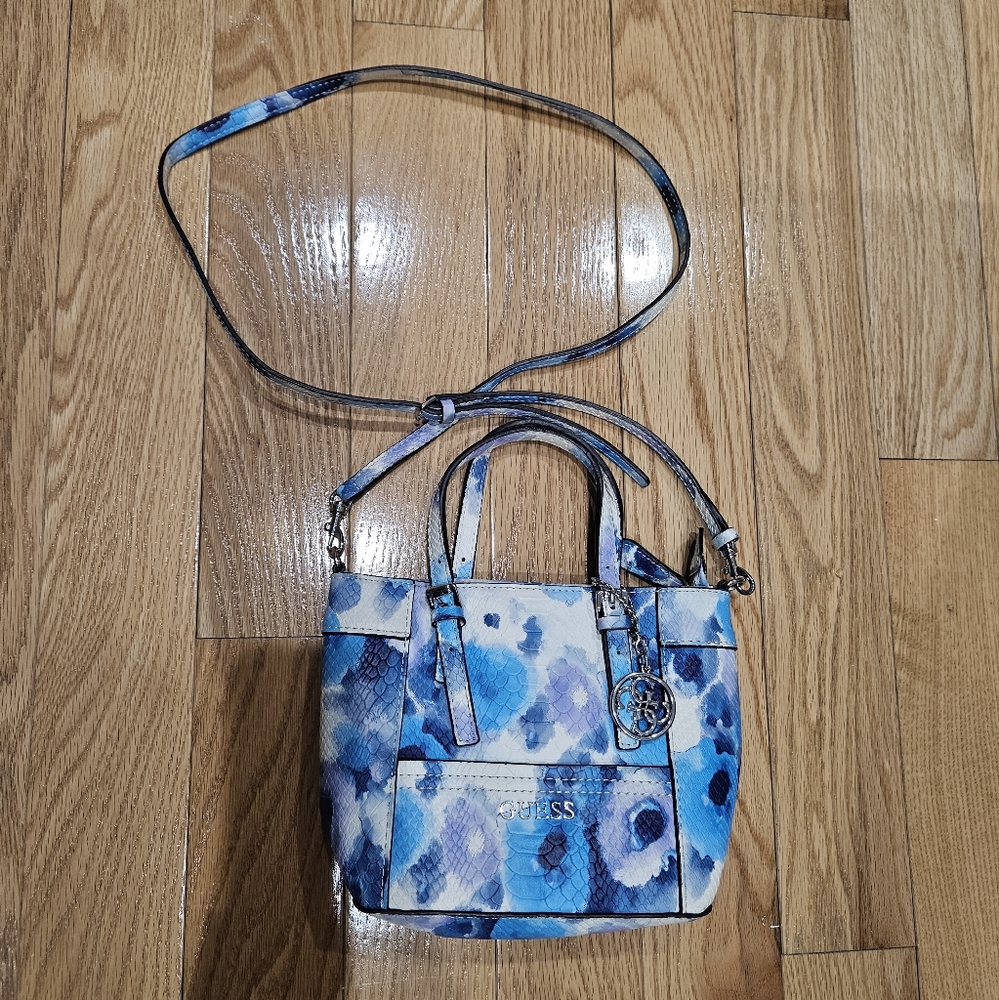 Guess Delaney Blue and White Floral Classic Tote Bag
